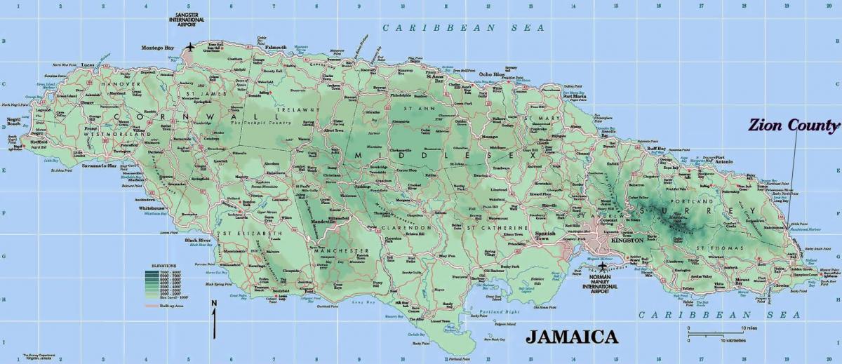 fizike harta e xhamajkës treguar malet