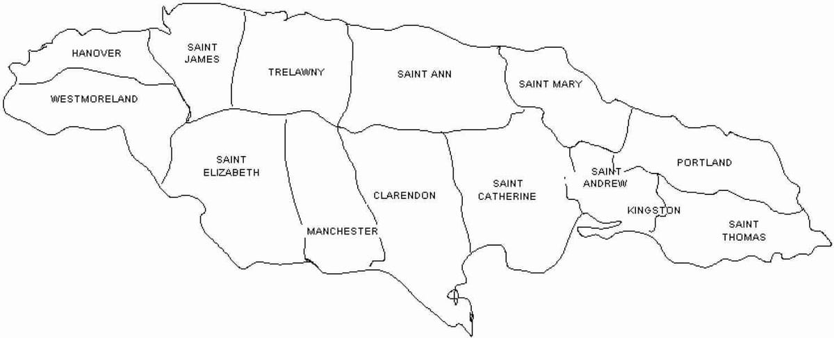 jamaica hartë dhe parishes