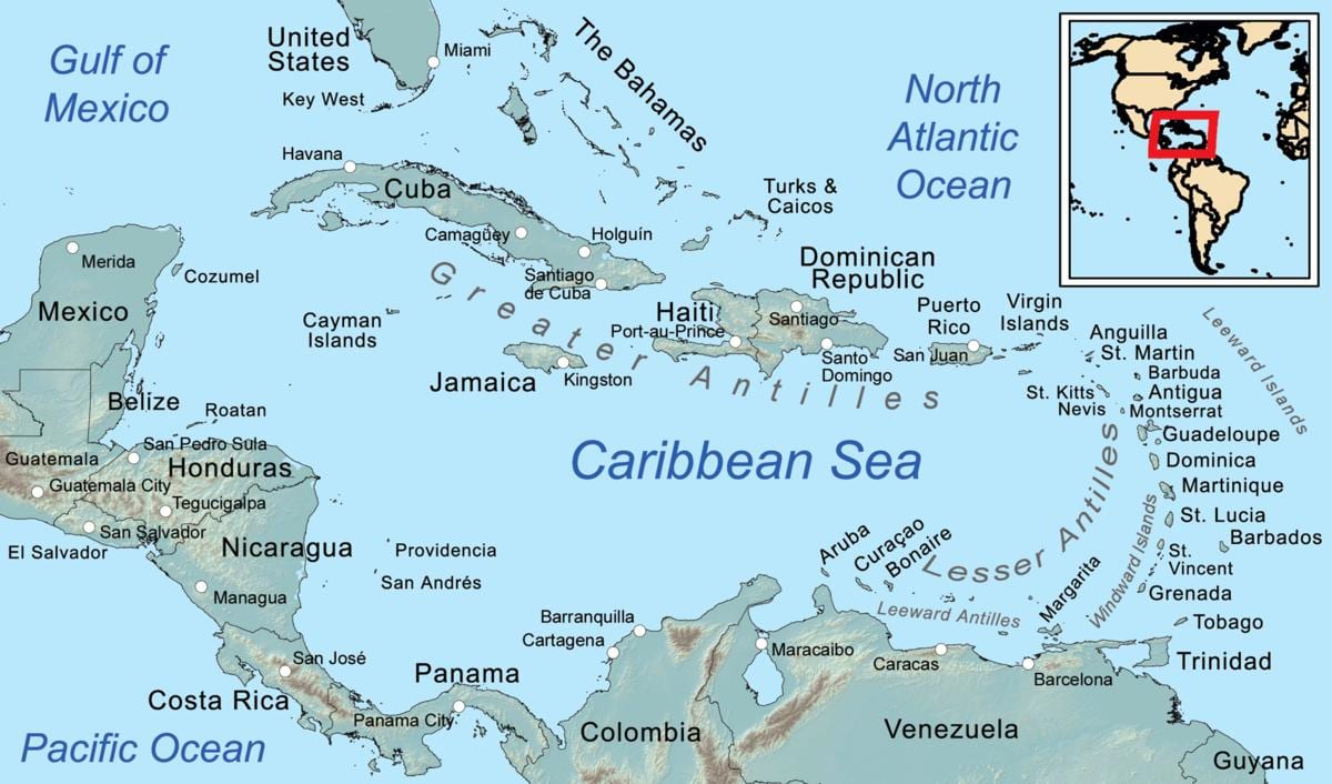 jamaica në hartë e në karaibe